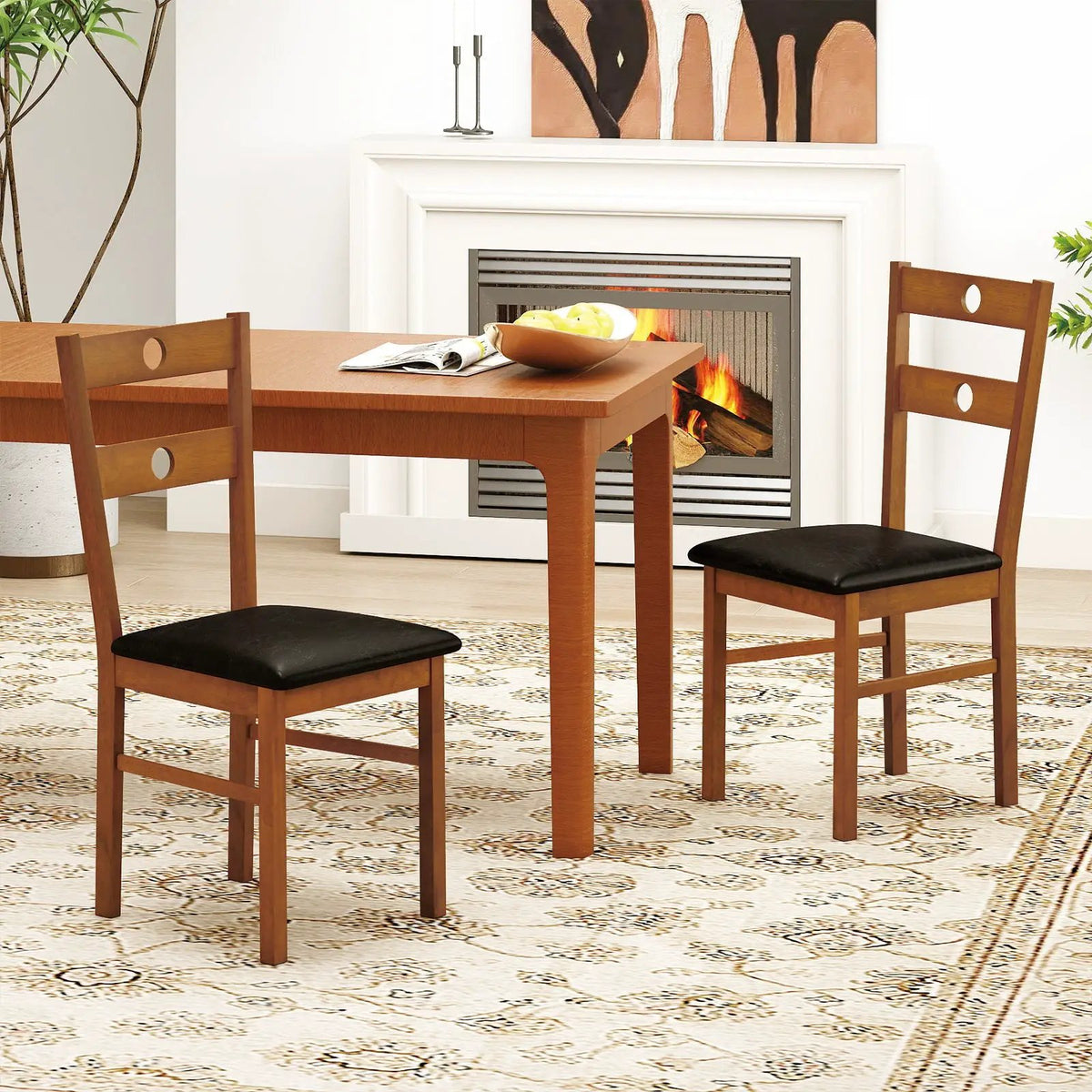 Wooden Dining Chairs Set of 4 Armless Kitchen Chairs with Hollowed Backrest by DirectDeals