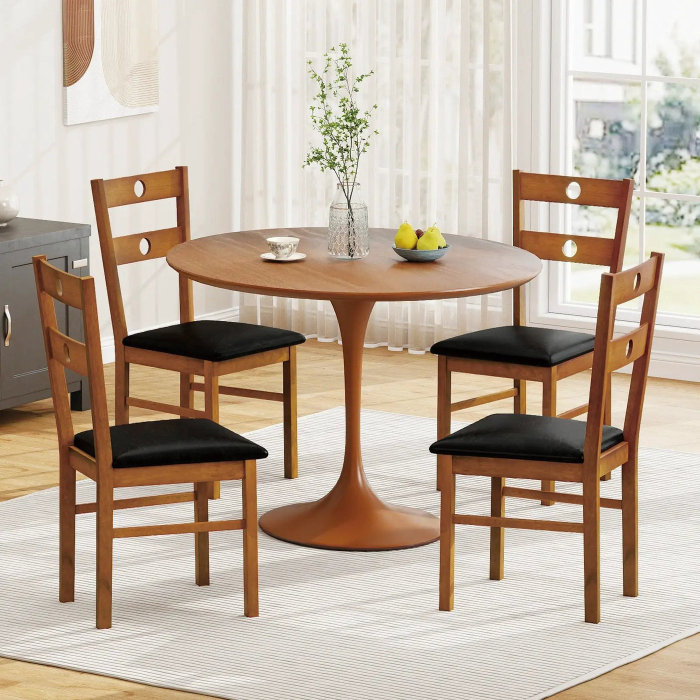 Wooden Dining Chairs Set of 4 Armless Kitchen Chairs with Hollowed Backrest by DirectDeals