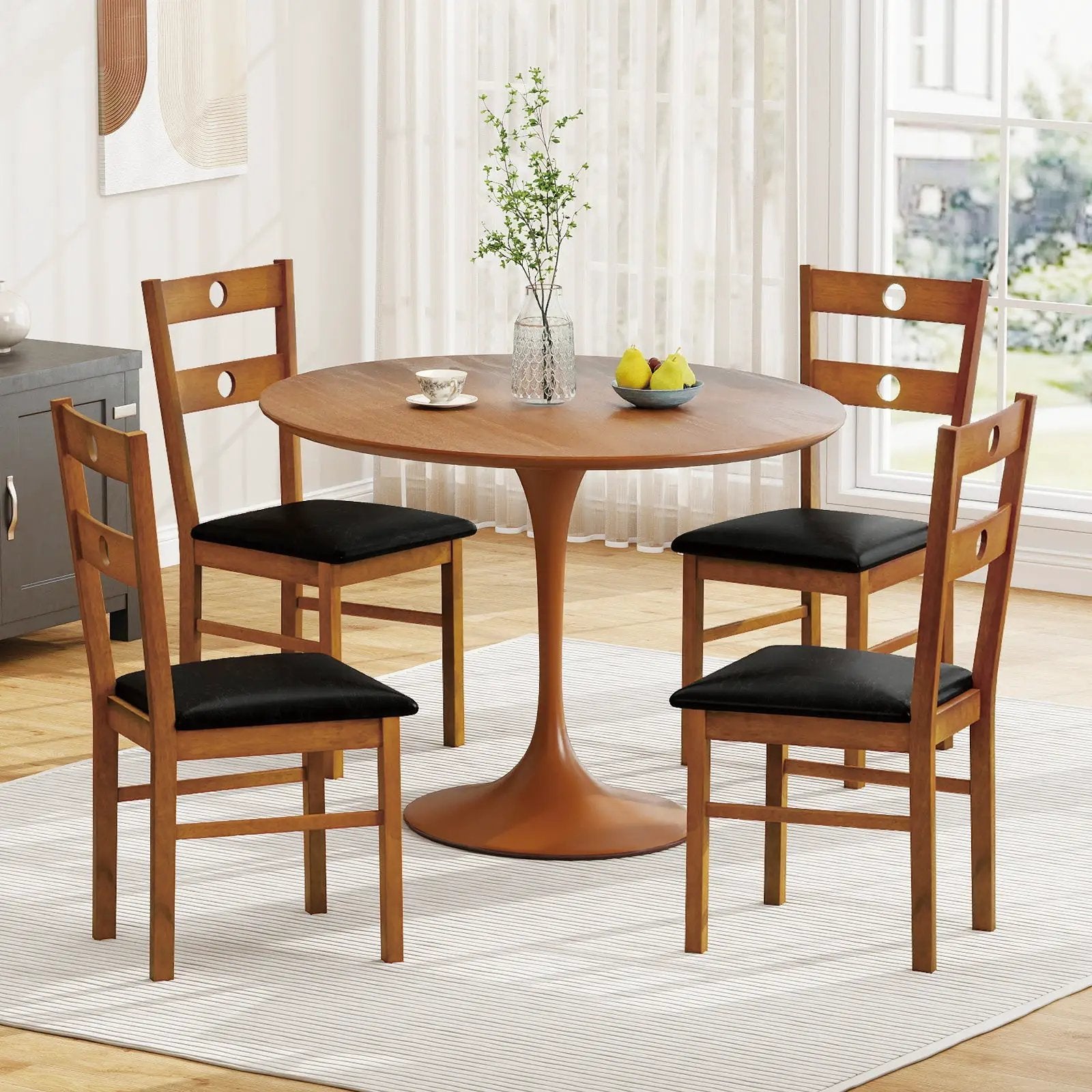 Wooden Dining Chairs Set of 4 Armless Kitchen Chairs with Hollowed Backrest by DirectDeals