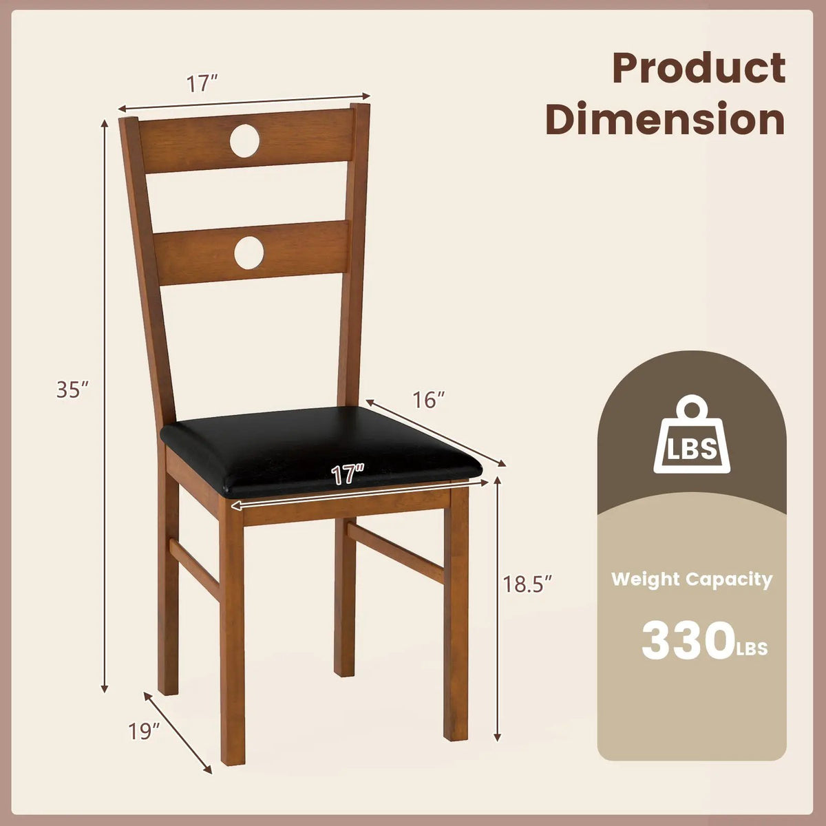 Wooden Dining Chairs Set of 4 Armless Kitchen Chairs with Hollowed Backrest by DirectDeals