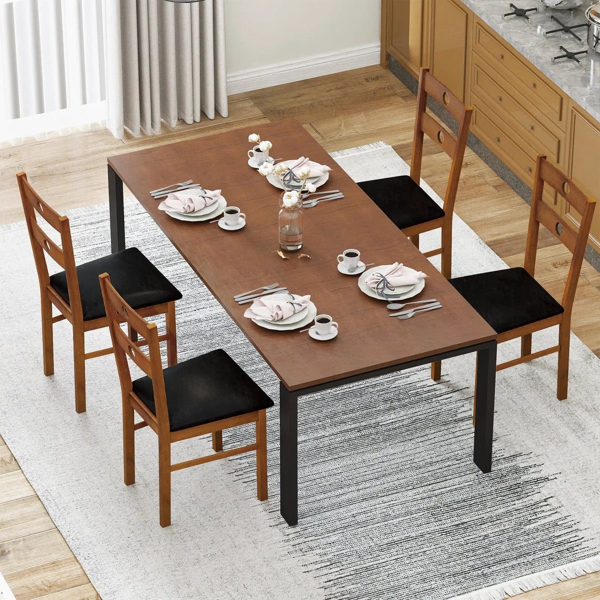Wooden Dining Chairs Set of 4 Armless Kitchen Chairs with Hollowed Backrest by DirectDeals