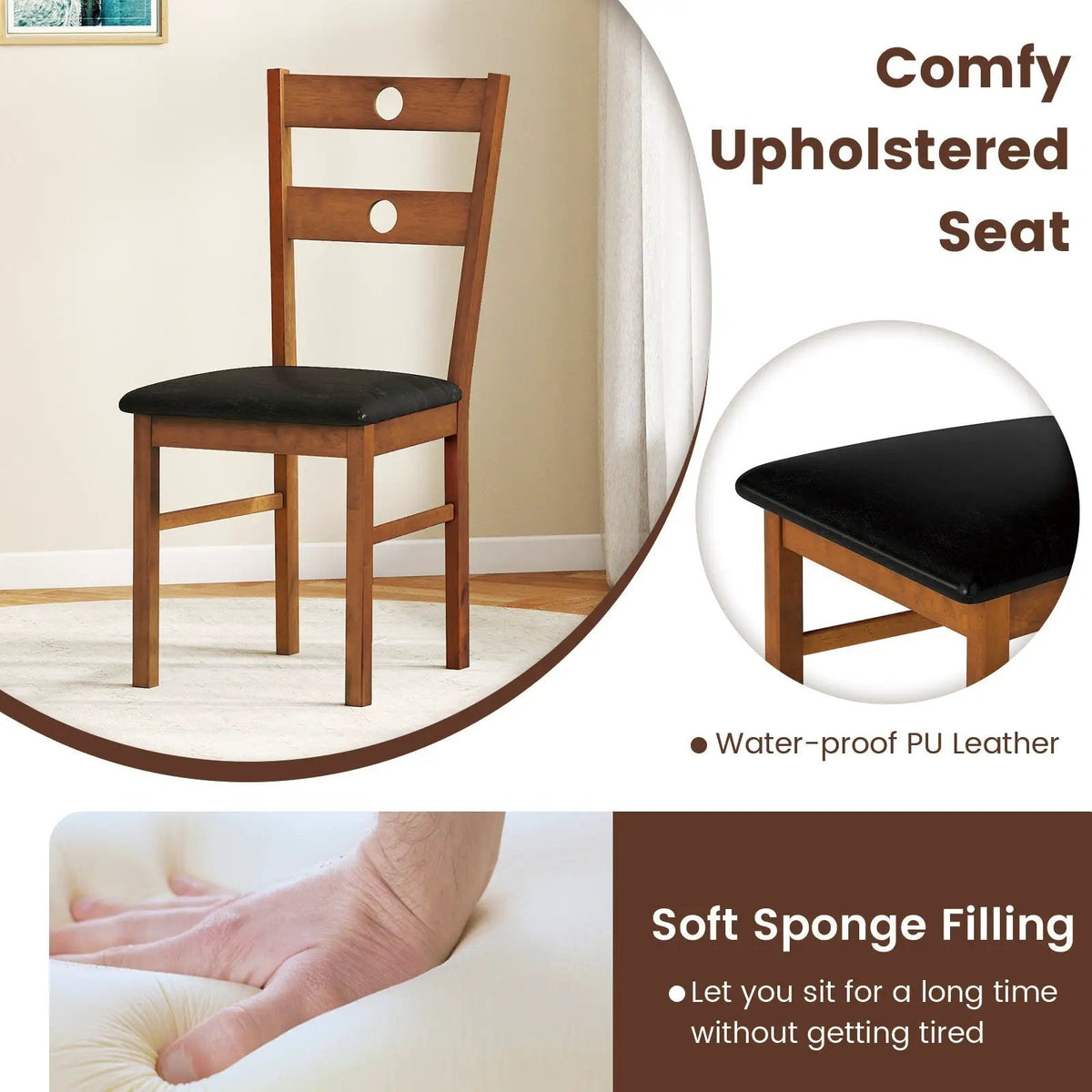 Wooden Dining Chairs Set of 4 Armless Kitchen Chairs with Hollowed Backrest by DirectDeals