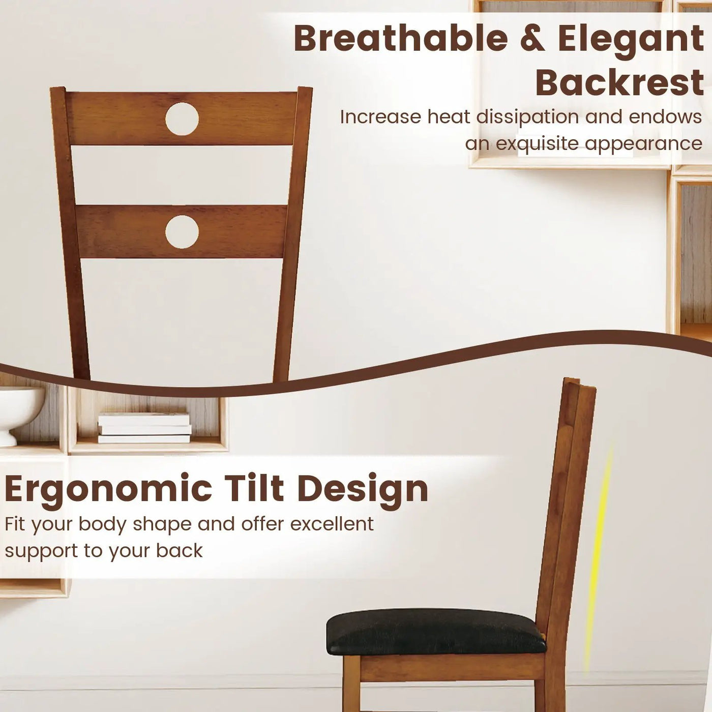 Wooden Dining Chairs Set of 4 Armless Kitchen Chairs with Hollowed Backrest by DirectDeals