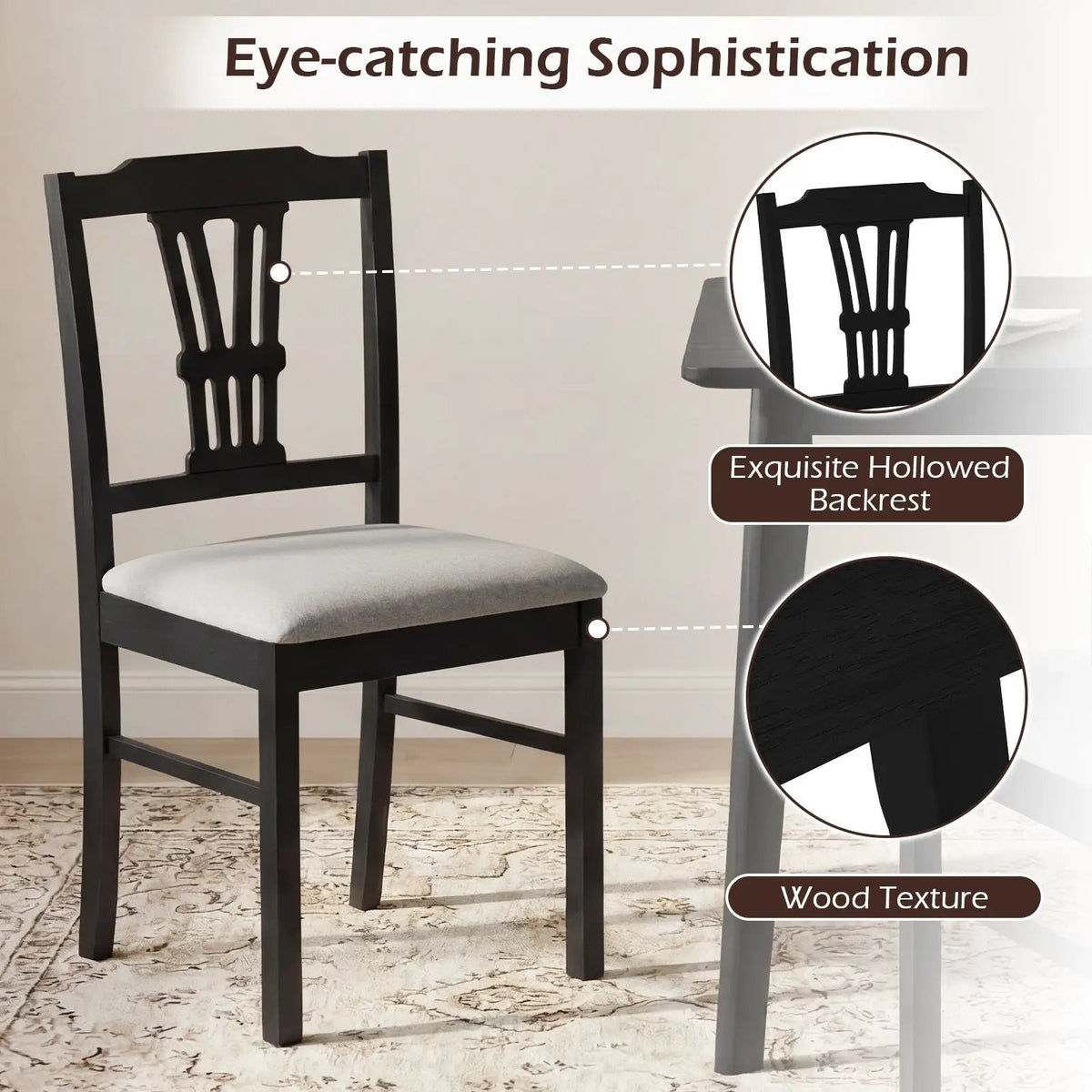 Wooden Dining Chairs Set of 2 Upholstered Kitchen Chairs with Solid Rubber Wood Frame by DirectDeals