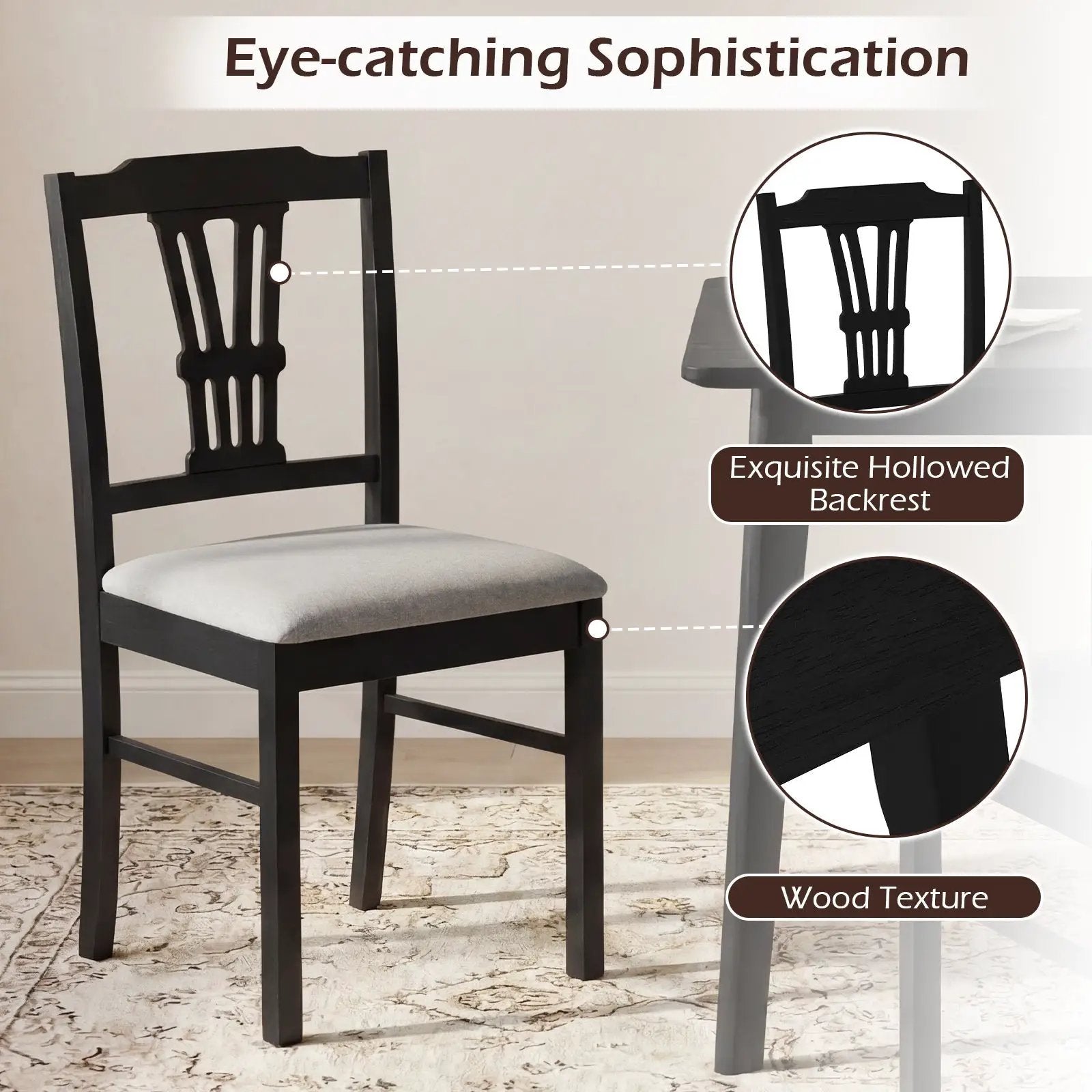 Wooden Dining Chairs Set of 2 Upholstered Kitchen Chairs with Solid Rubber Wood Frame by DirectDeals