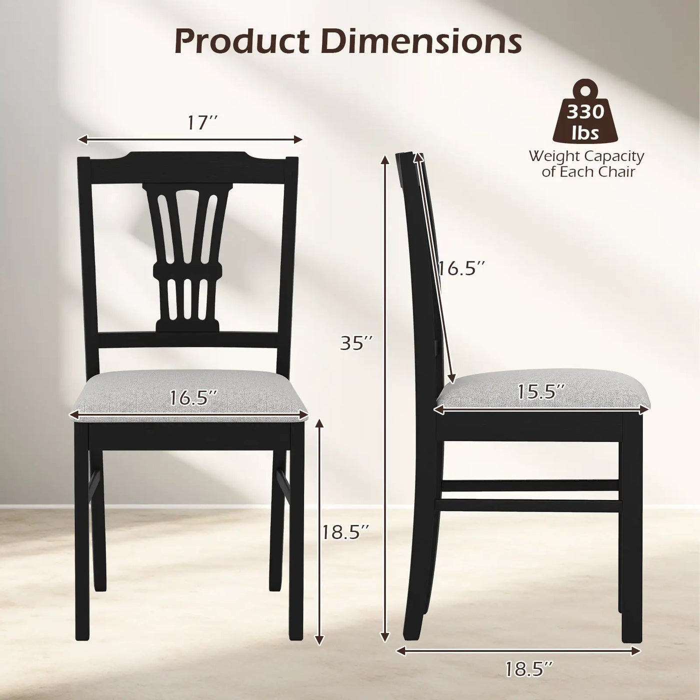 Wooden Dining Chairs Set of 2 Upholstered Kitchen Chairs with Solid Rubber Wood Frame by DirectDeals