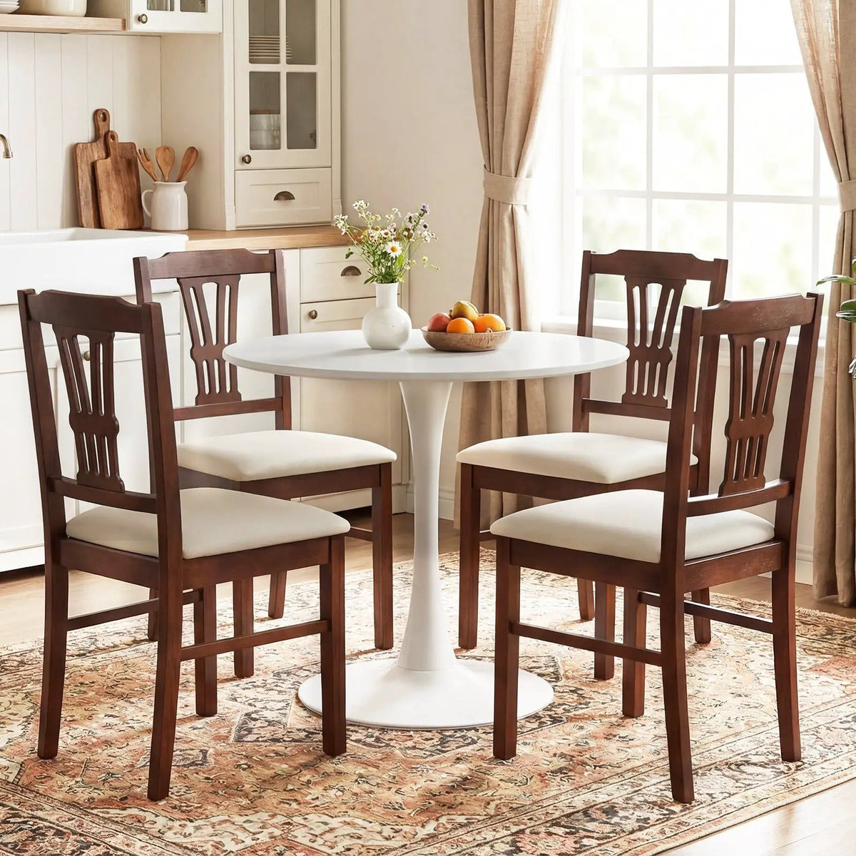 Wooden Dining Chairs Set of 2 Upholstered Kitchen Chairs with Solid Rubber Wood Frame by DirectDeals