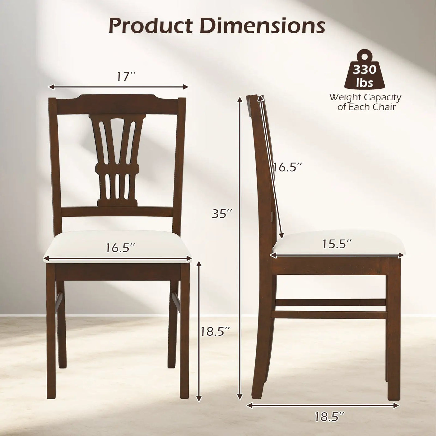 Wooden Dining Chairs Set of 2 Upholstered Kitchen Chairs with Solid Rubber Wood Frame by DirectDeals