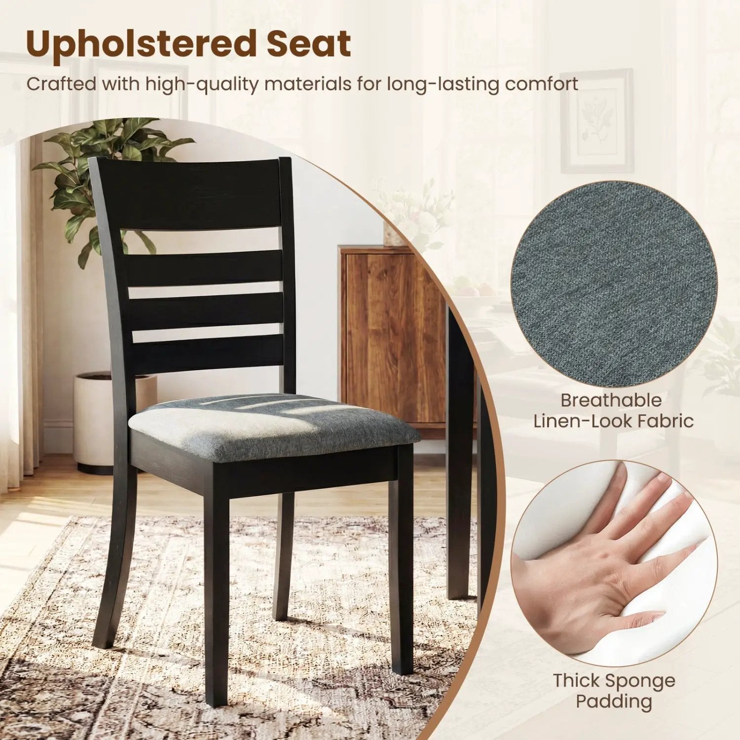 Wooden Dining Chairs Set of 4 Upholstered Kitchen Chairs with Rubber Wood Frame by DirectDeals