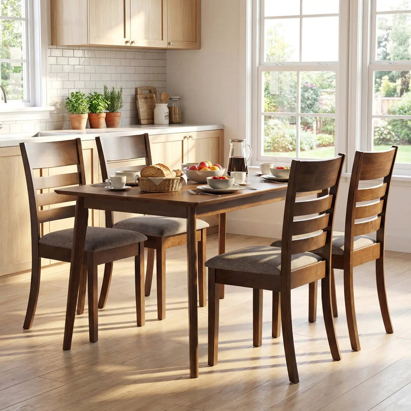 Wooden Dining Chairs Set of 4 Upholstered Kitchen Chairs with Rubber Wood Frame by DirectDeals