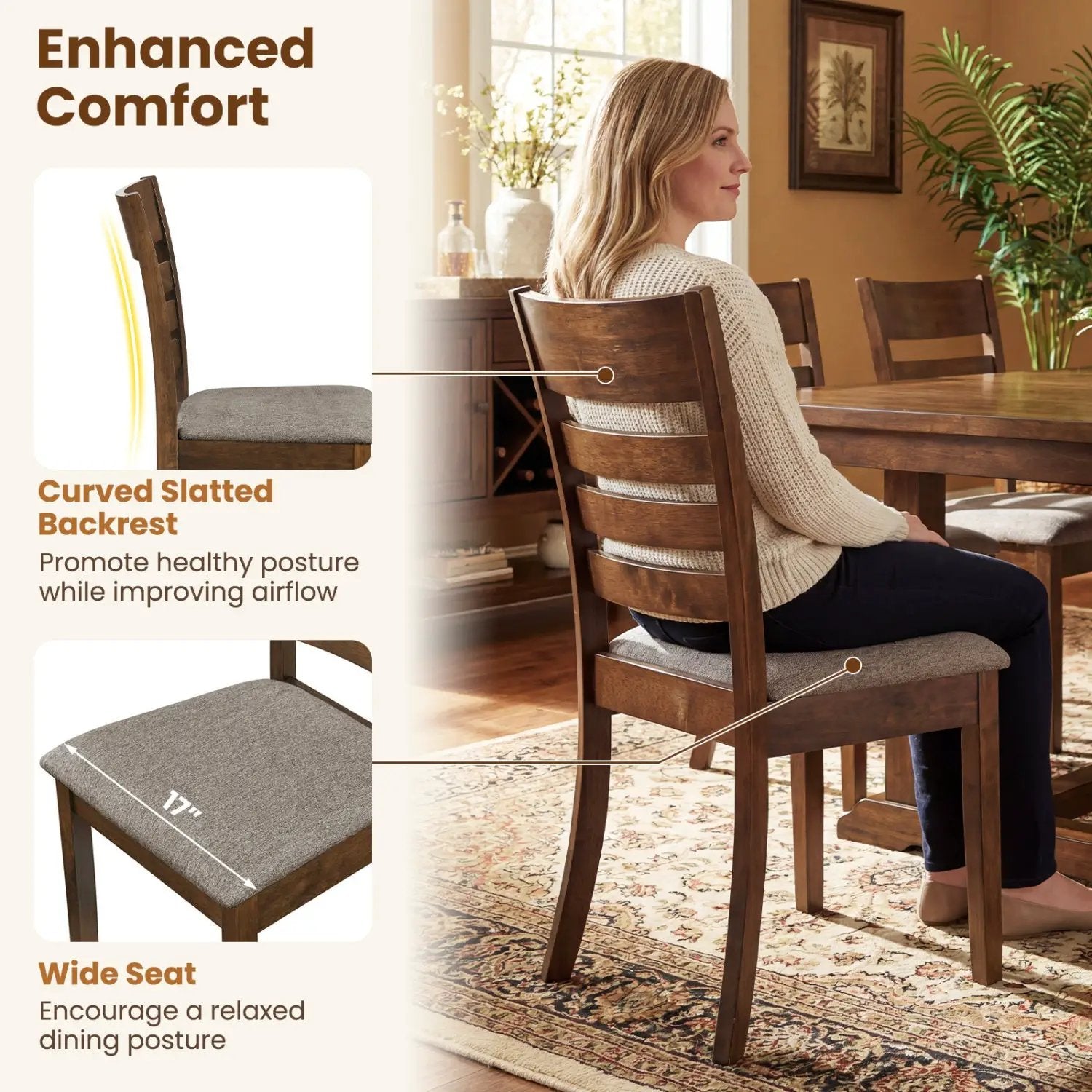 Wooden Dining Chairs Set of 4 Upholstered Kitchen Chairs with Rubber Wood Frame by DirectDeals
