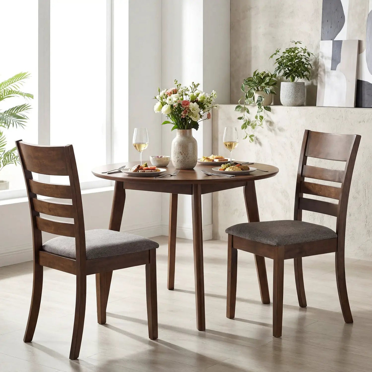 Wooden Dining Chairs Set of 2 Upholstered Kitchen Chairs with Rubber Wood Frame by DirectDeals