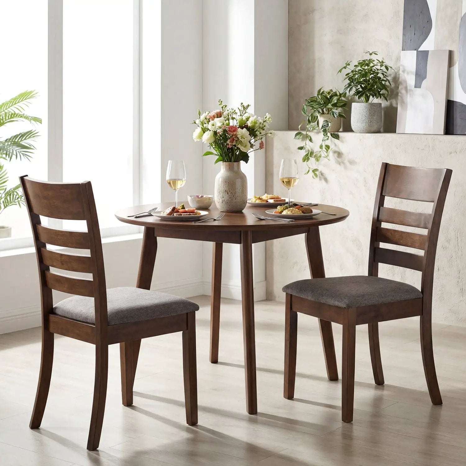 Wooden Dining Chairs Set of 2 Upholstered Kitchen Chairs with Rubber Wood Frame by DirectDeals