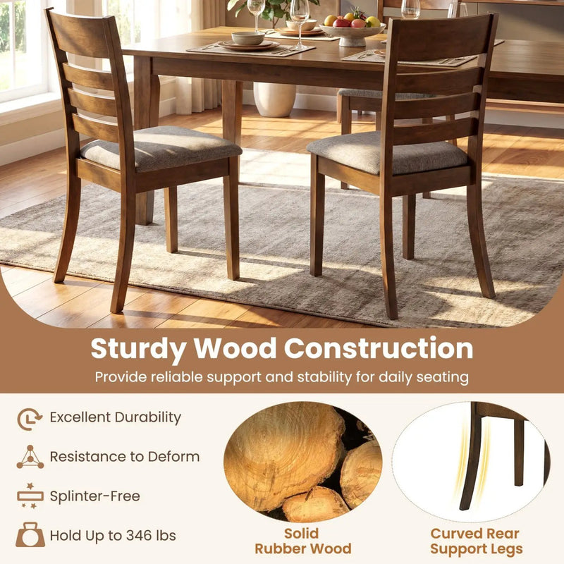 Wooden Dining Chairs Set of 2 Upholstered Kitchen Chairs with Rubber Wood Frame by DirectDeals