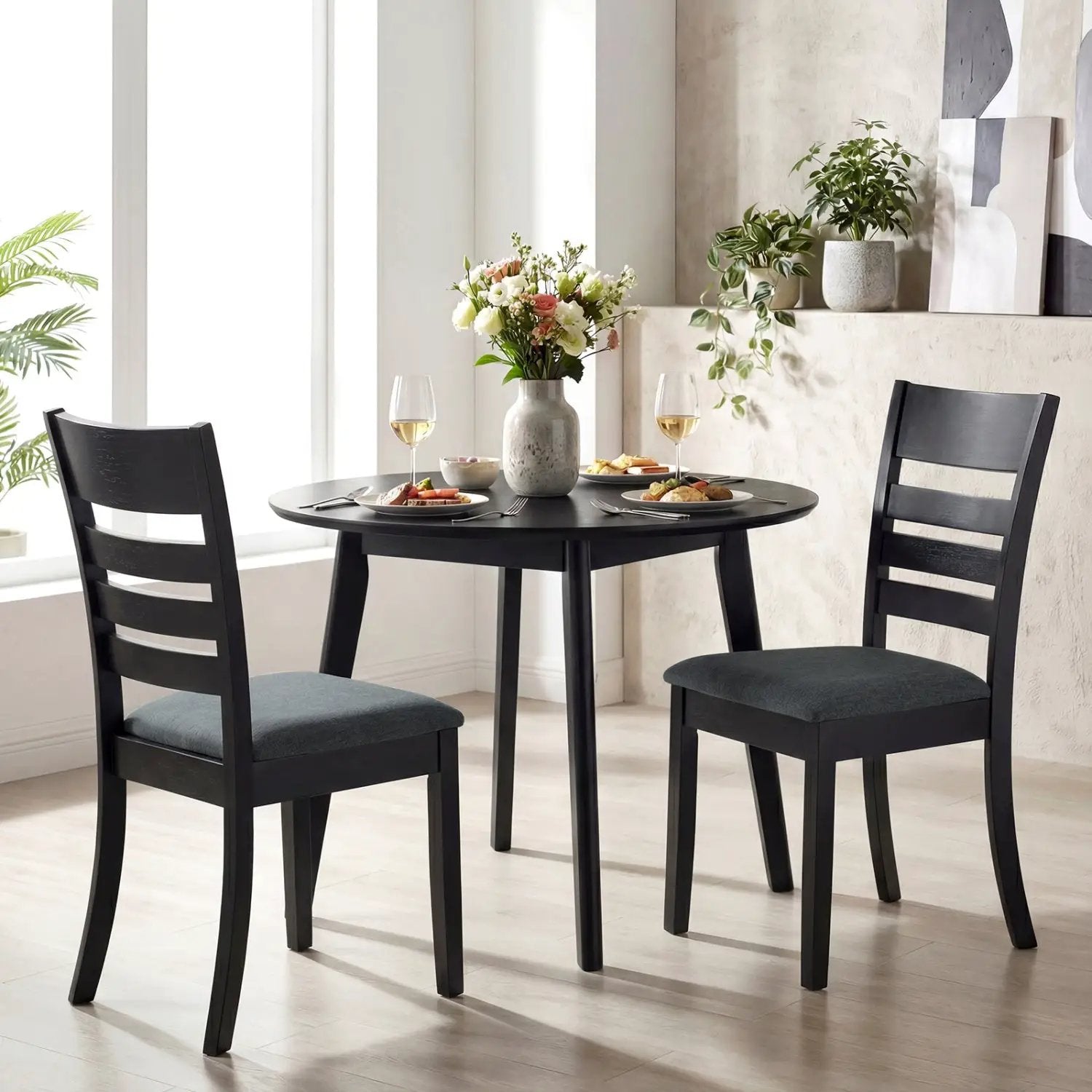 Wooden Dining Chairs Set of 2 Upholstered Kitchen Chairs with Rubber Wood Frame by DirectDeals