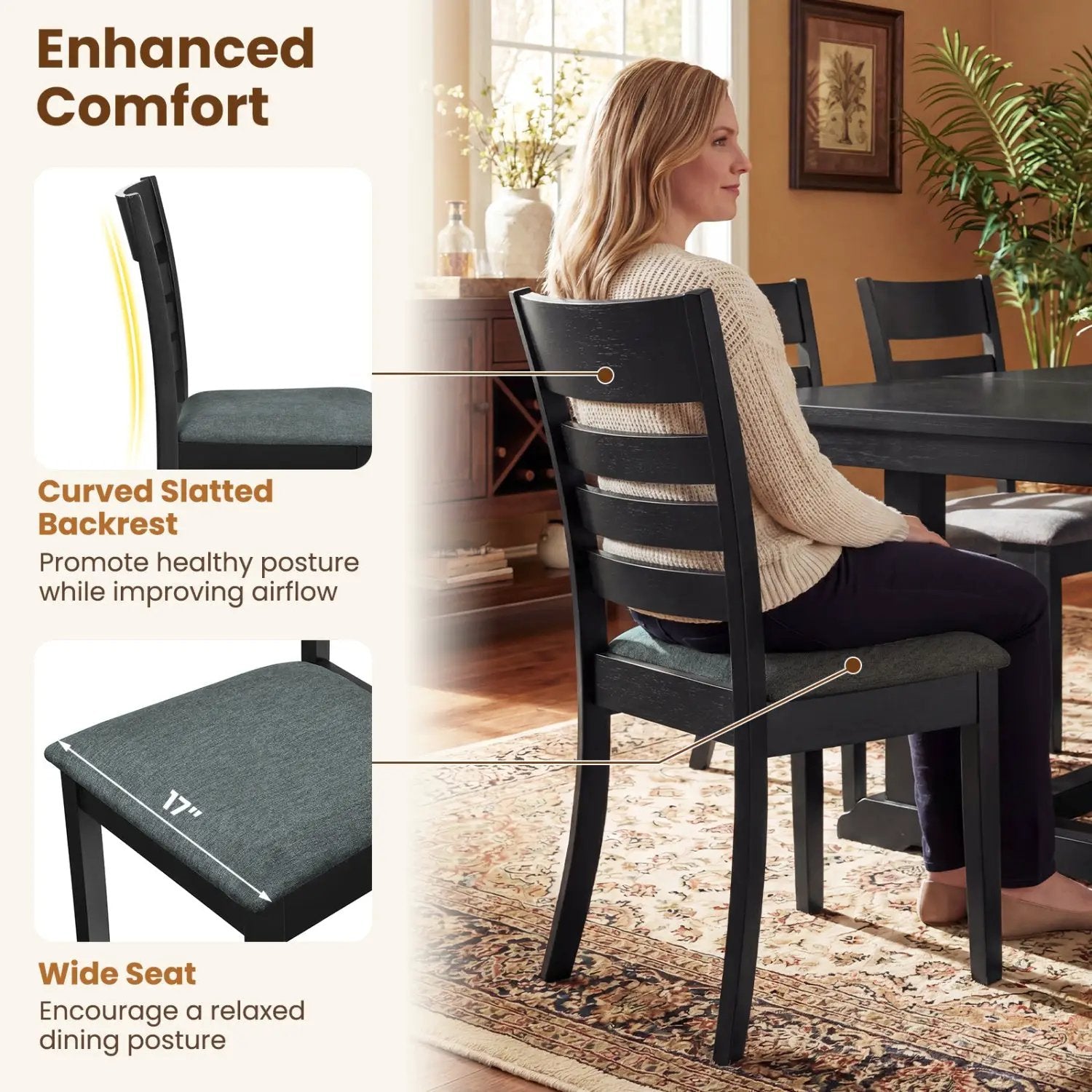 Wooden Dining Chairs Set of 2 Upholstered Kitchen Chairs with Rubber Wood Frame by DirectDeals