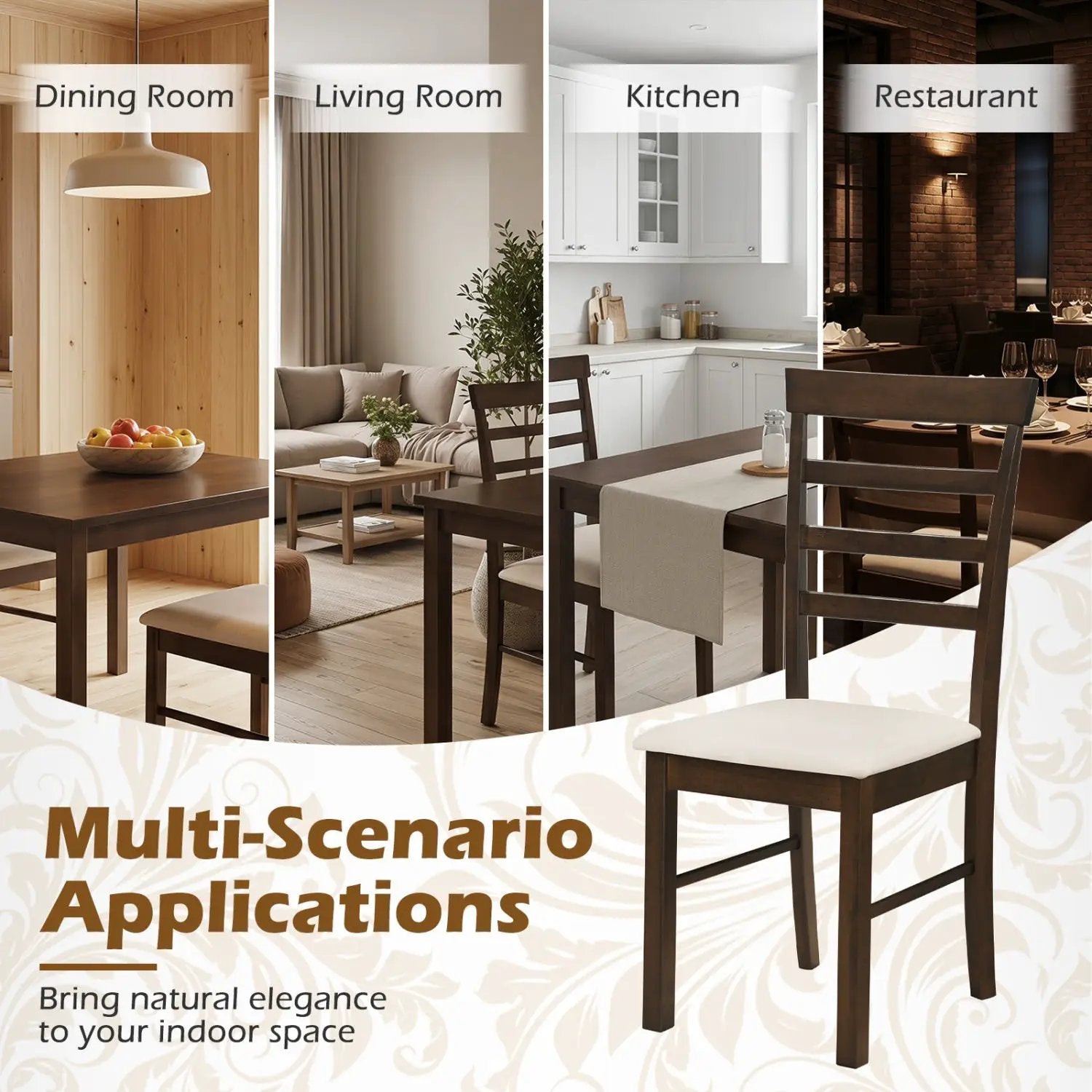 Dining Chairs Set of 4 with Fabric Cushion and Wood Frame by DirectDeals
