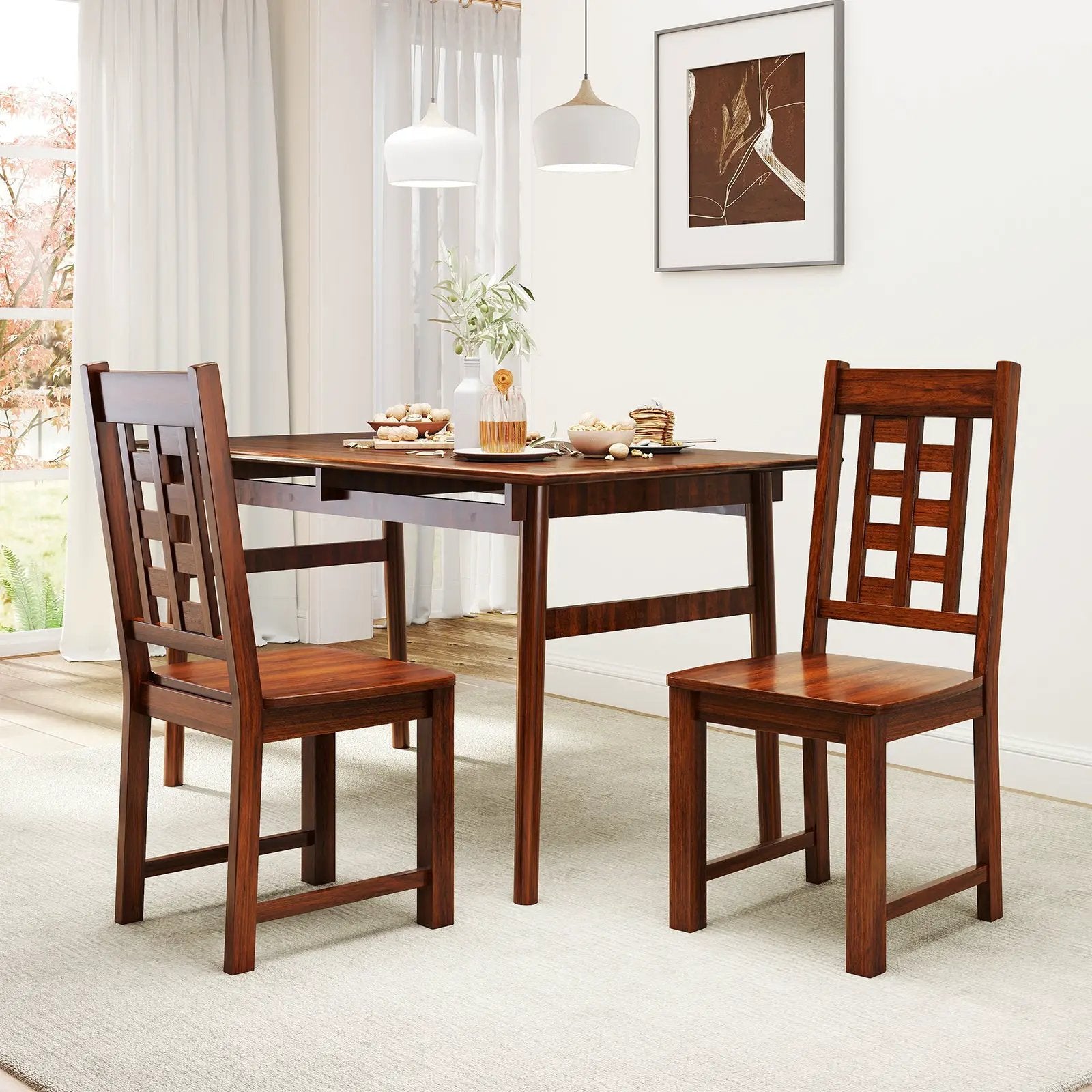 Wooden Dining Chairs Set of 2 Kitchen Chair with Solid Rubber Wood Frame-Walnut by DirectDeals