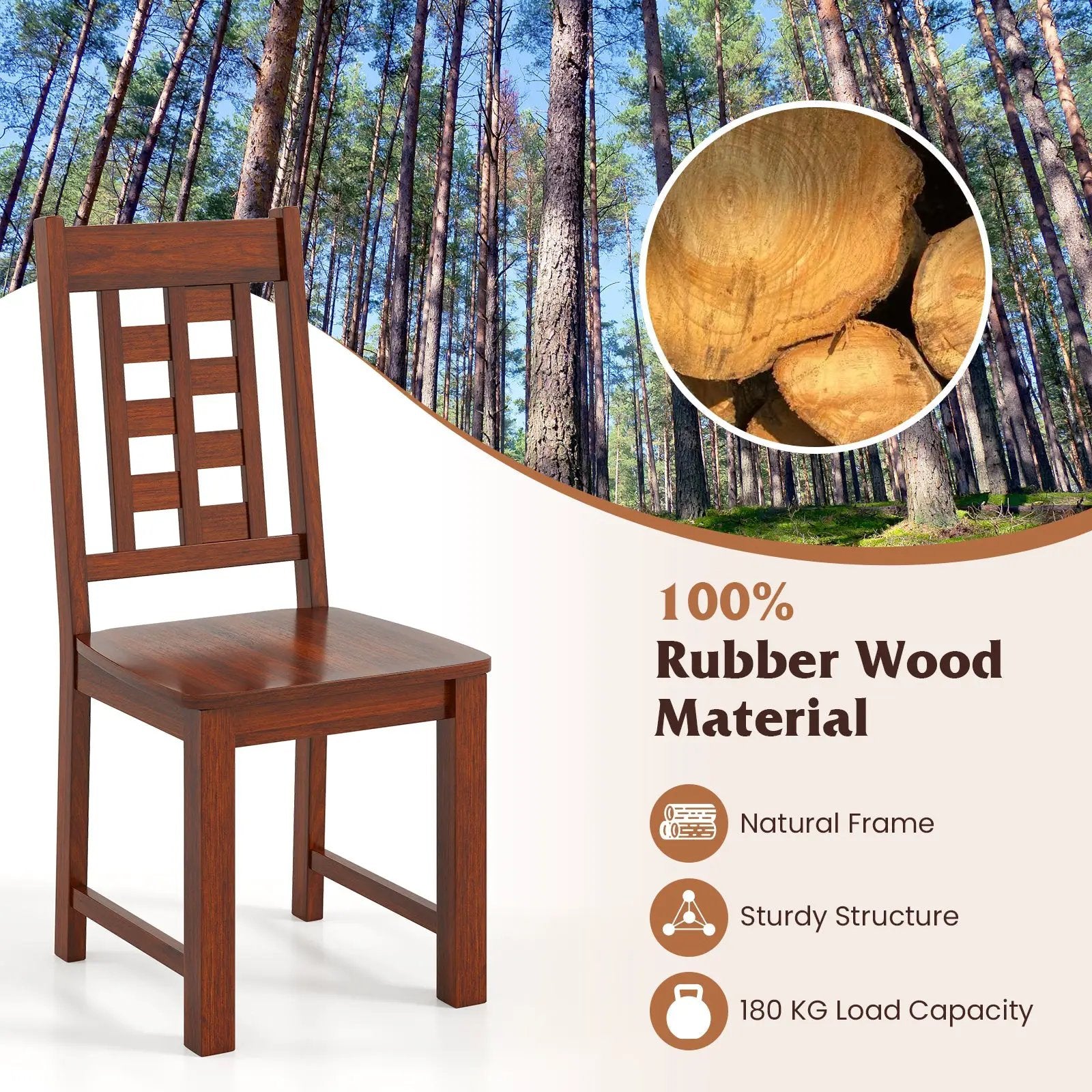 Wooden Dining Chairs Set of 2 Kitchen Chair with Solid Rubber Wood Frame-Walnut by DirectDeals