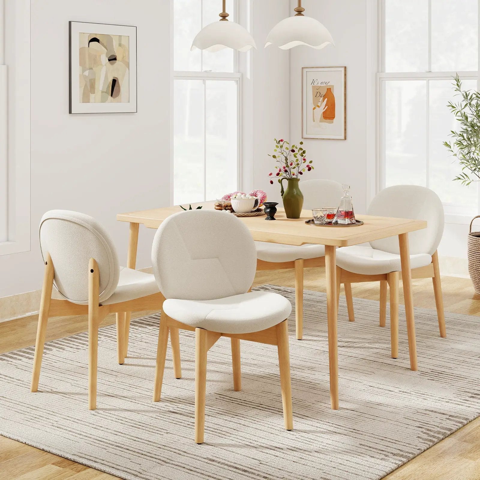 Wooden Dining Chairs Set of 2 with Rubber Wood Legs-White by DirectDeals