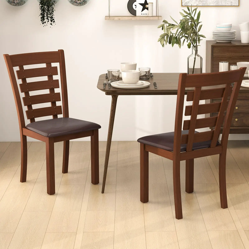 Wooden Dining Chairs Set of 2 with Upholstered Seat and Rubber Wood Frame-Brown by DirectDeals