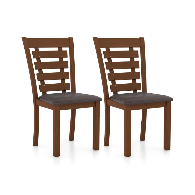 Wooden Dining Chairs Set of 2 with Upholstered Seat and Rubber Wood Frame-Brown by DirectDeals