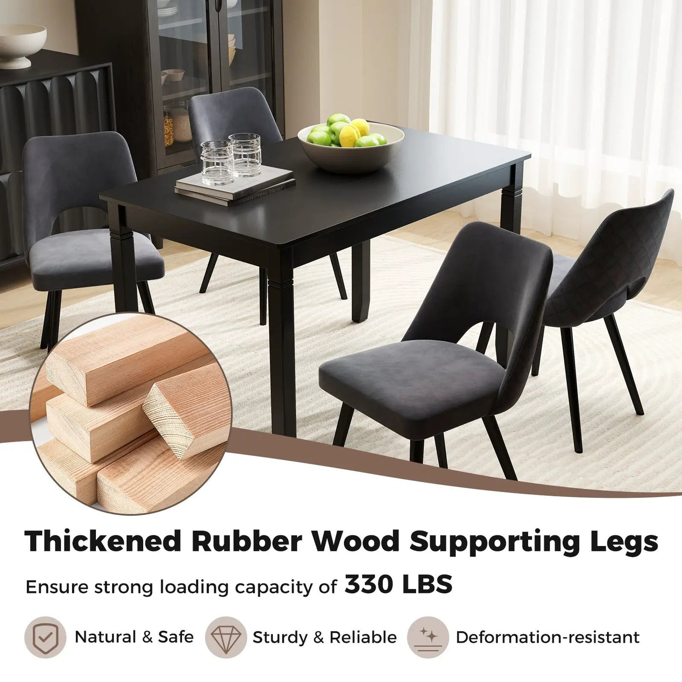 48-Inch Wooden Dining Table for 4 People Rectangular Kitchen Table with Rubber Wood Legs by DirectDeals