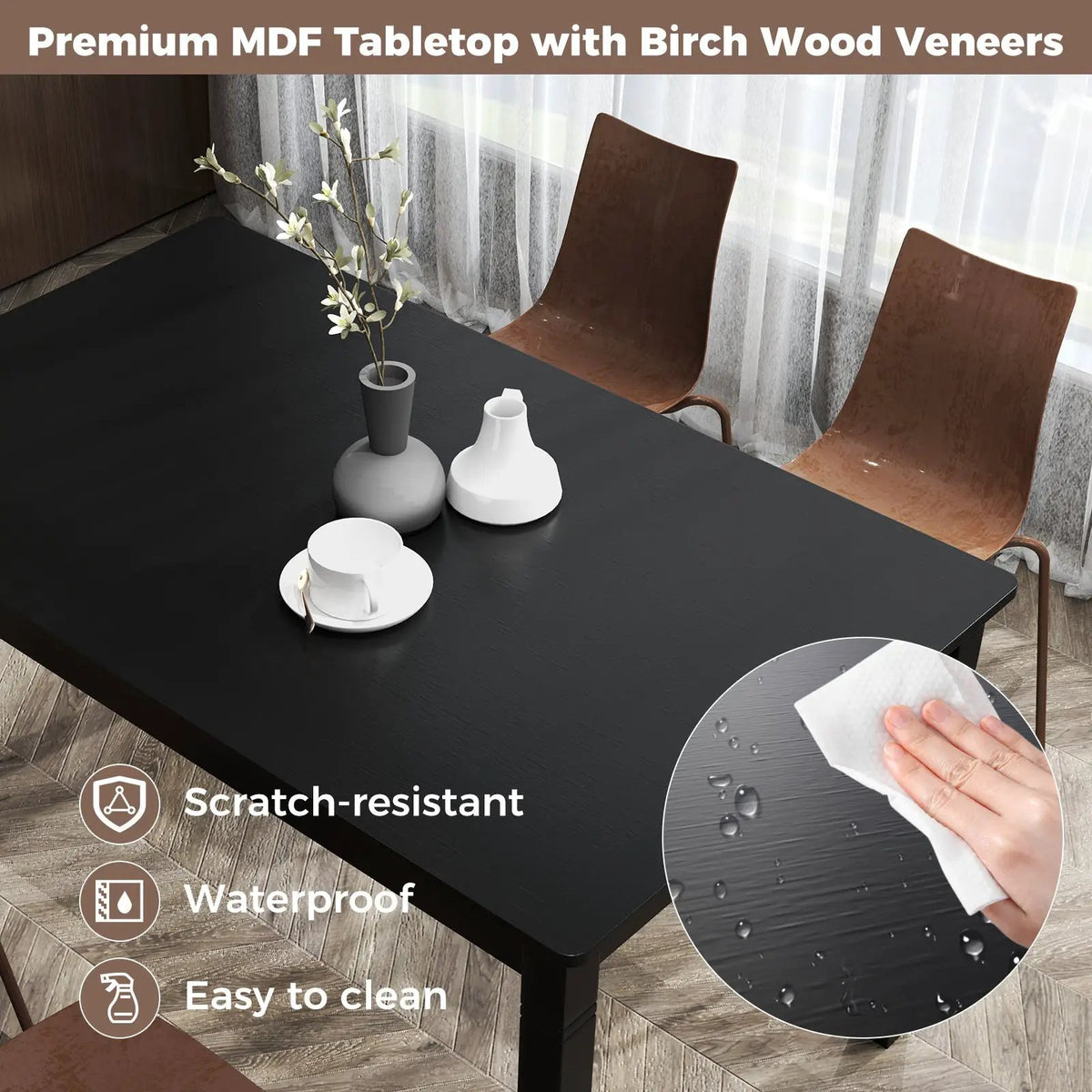 48-Inch Wooden Dining Table for 4 People Rectangular Kitchen Table with Rubber Wood Legs by DirectDeals