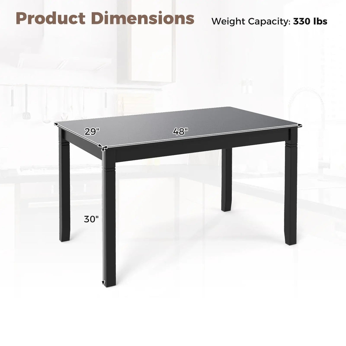 48-Inch Wooden Dining Table for 4 People Rectangular Kitchen Table with Rubber Wood Legs by DirectDeals