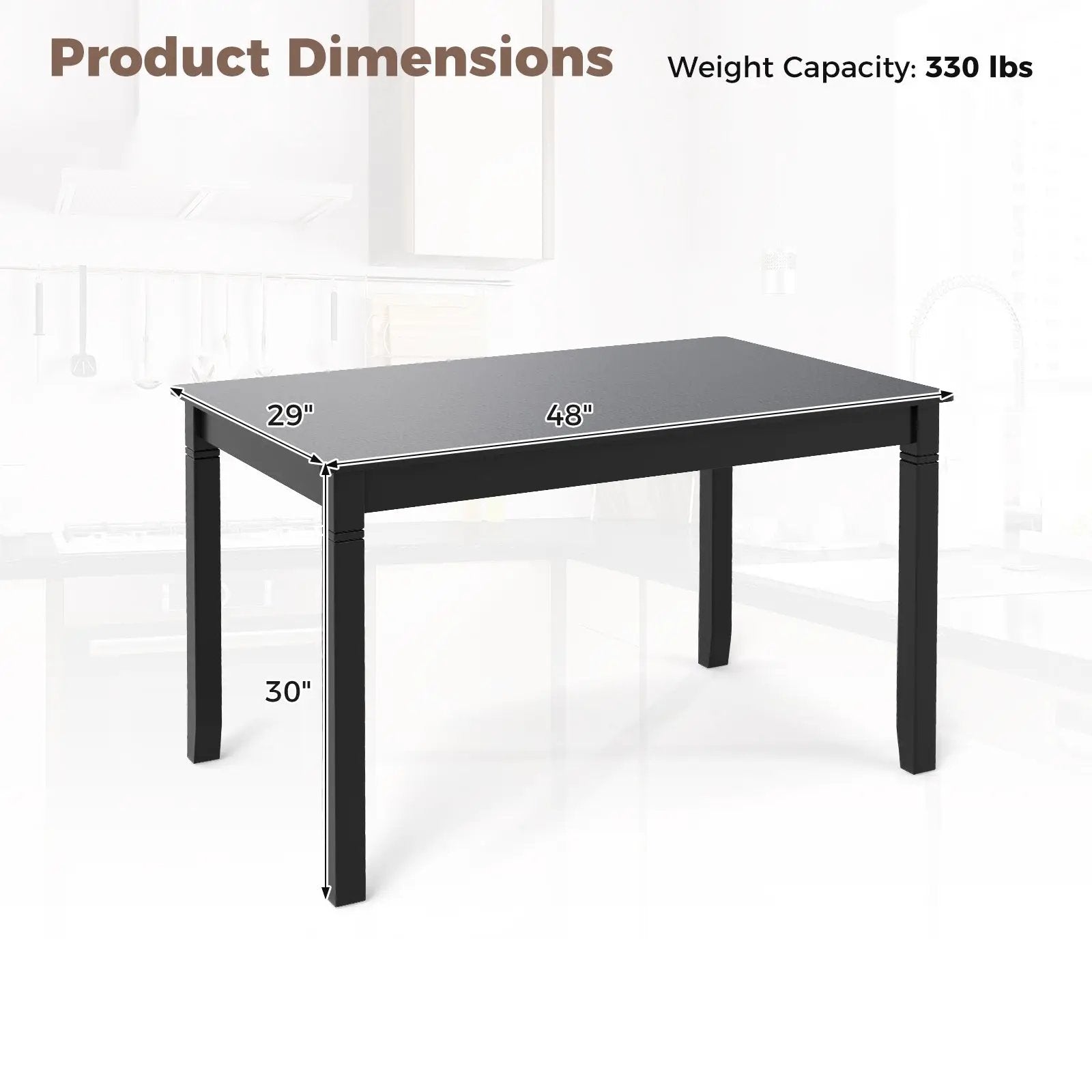 48-Inch Wooden Dining Table for 4 People Rectangular Kitchen Table with Rubber Wood Legs by DirectDeals
