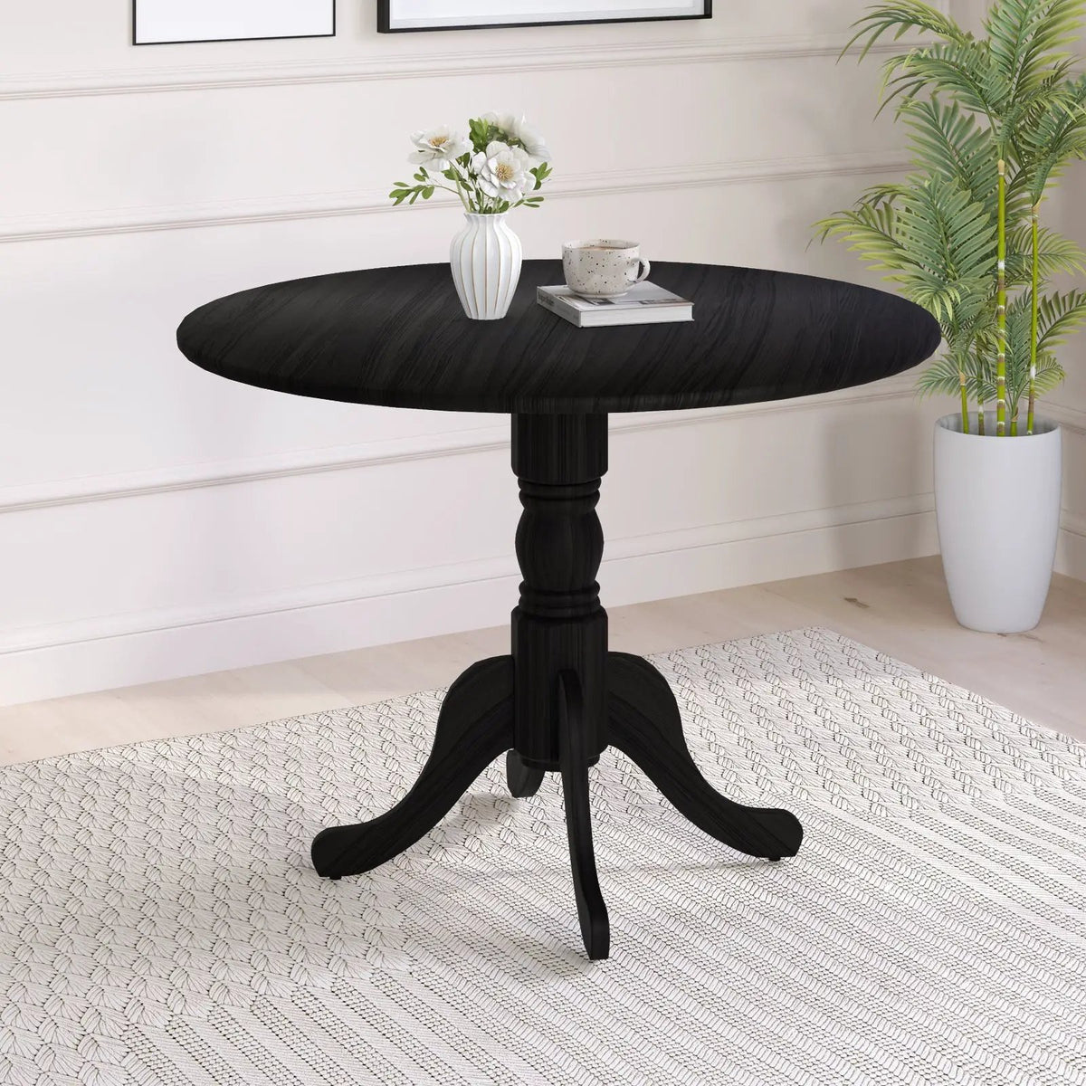 Wooden Dining Table with Round Tabletop and Curved Trestle Legs by DirectDeals