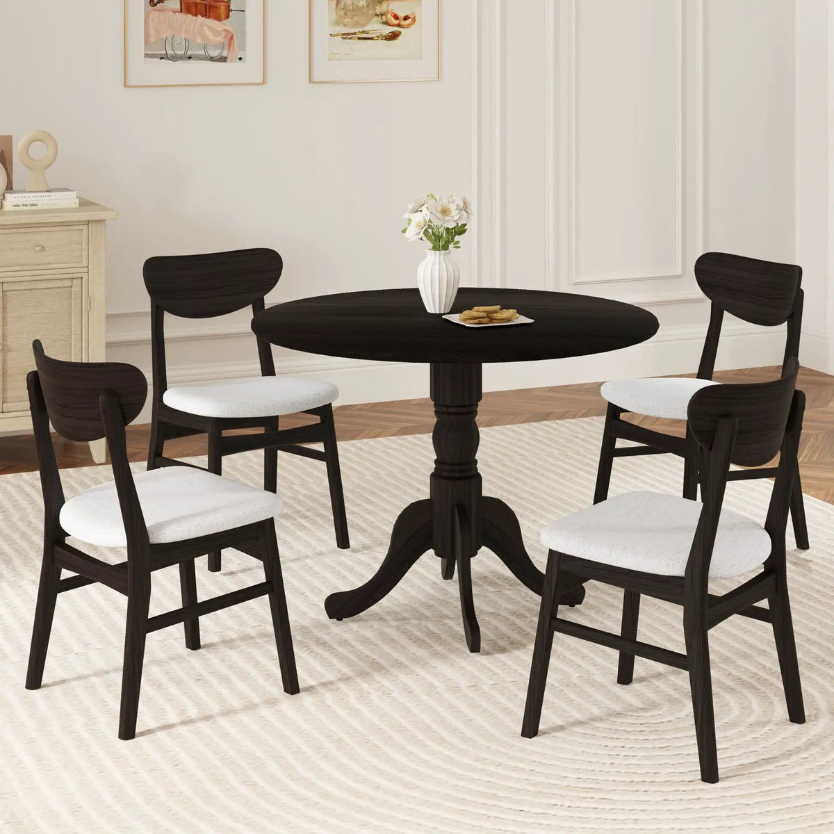 Wooden Dining Table with Round Tabletop and Curved Trestle Legs by DirectDeals