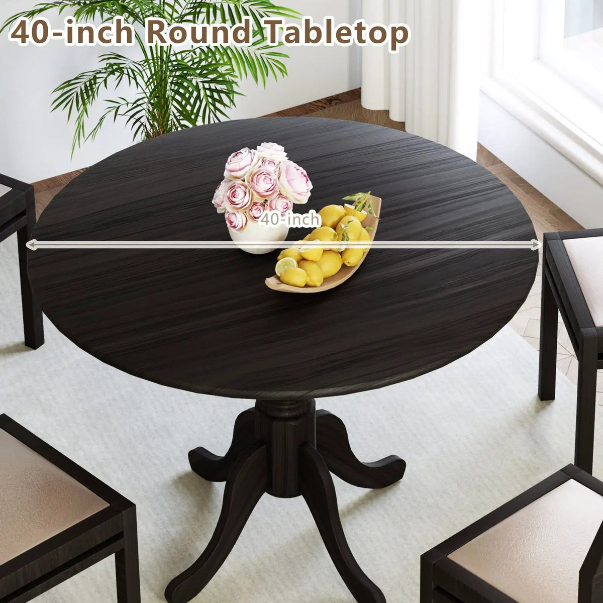 Wooden Dining Table with Round Tabletop and Curved Trestle Legs by DirectDeals