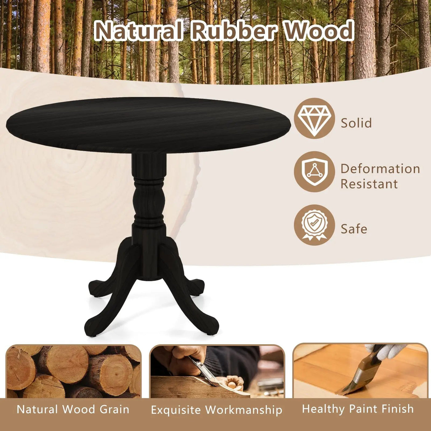 Wooden Dining Table with Round Tabletop and Curved Trestle Legs by DirectDeals