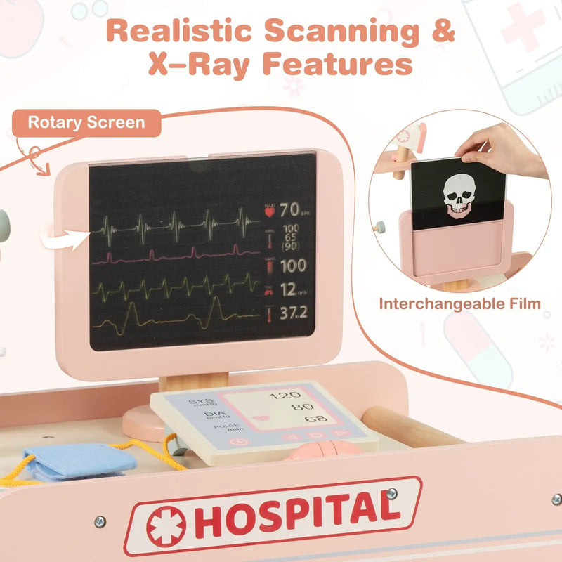 Wooden Doctor Playset for Kids Pretend Play Doctor Kit with Cart Gift for Toddlers Boys Girls Aged 3+ by DirectDeals