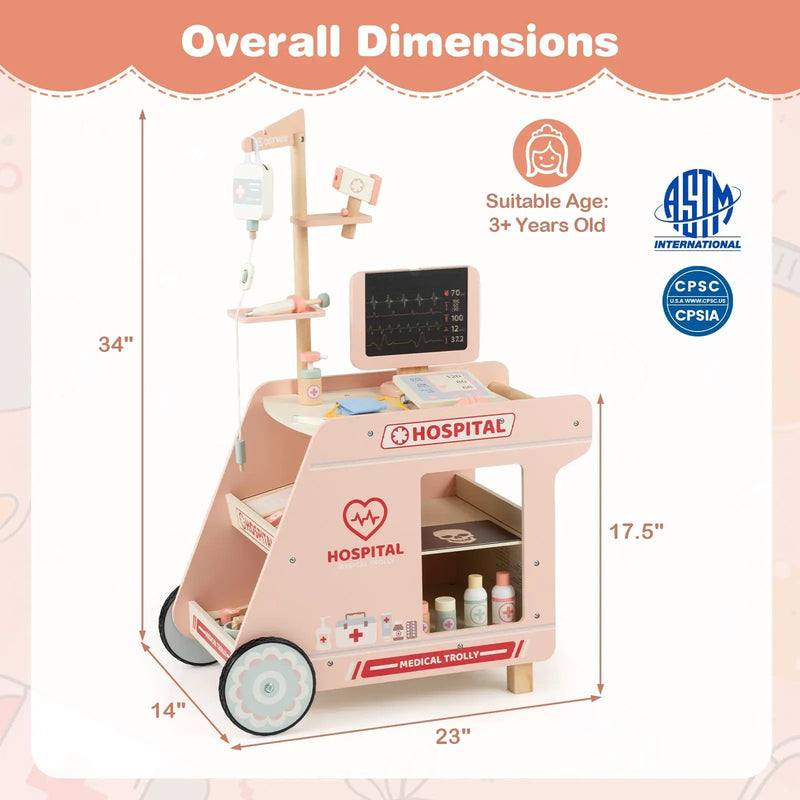Wooden Doctor Playset for Kids Pretend Play Doctor Kit with Cart Gift for Toddlers Boys Girls Aged 3+ by DirectDeals