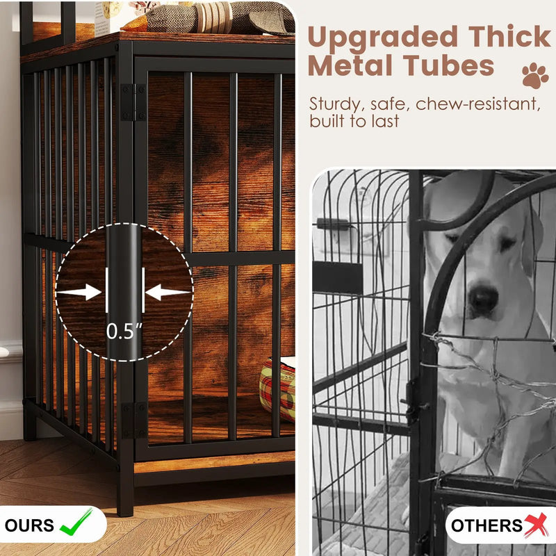 Wooden Dog Crate Furniture with Storage Shelves and Double Doors-Rustic Brown by DirectDeals