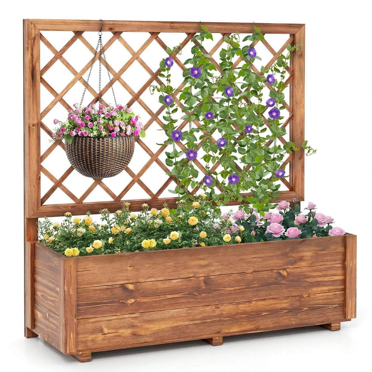 Raised Garden Bed Wooden Elevated Planter Box with Lattice Trellis-L by DirectDeals