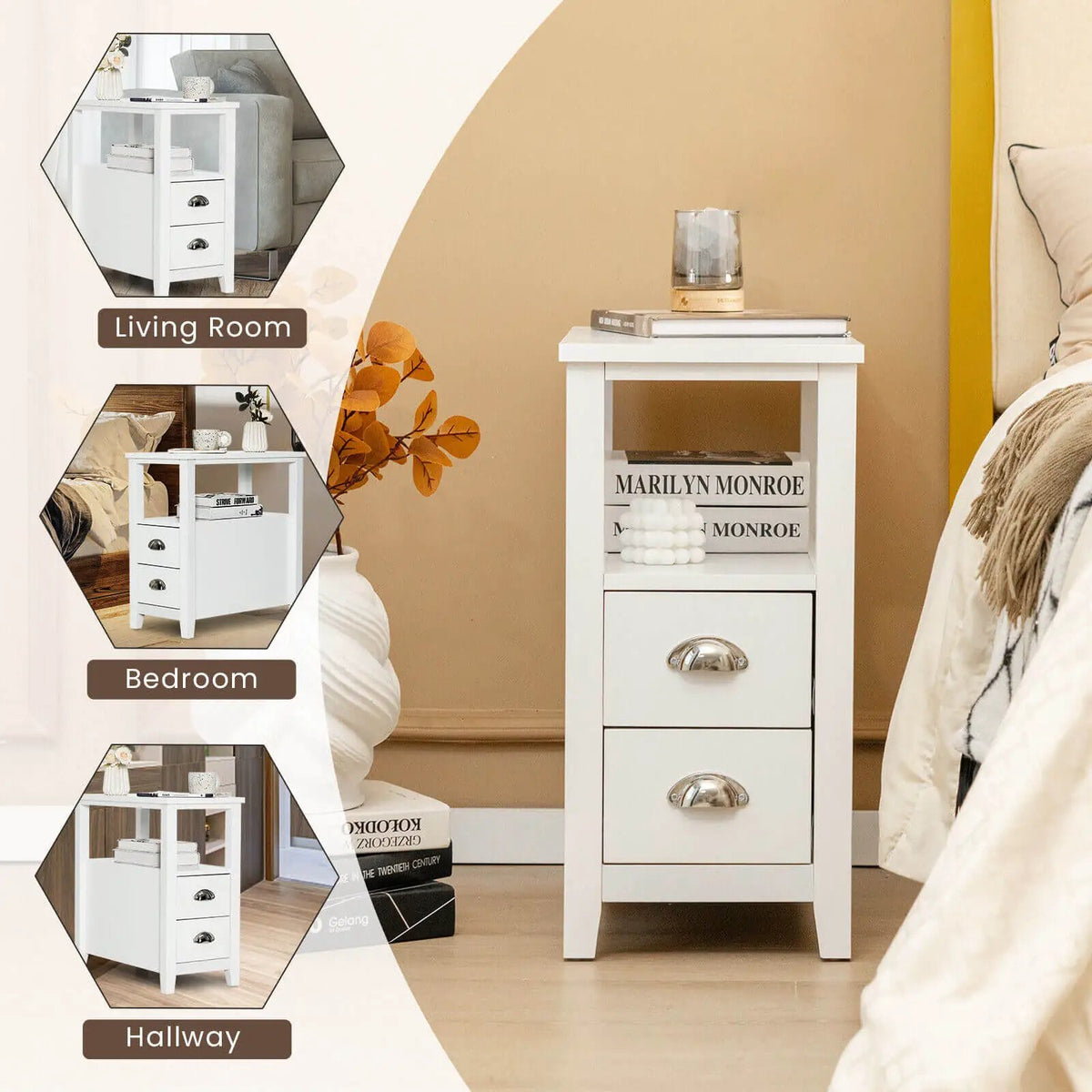 End Table Wooden with 2 Drawers and Shelf Bedside Table by DirectDeals