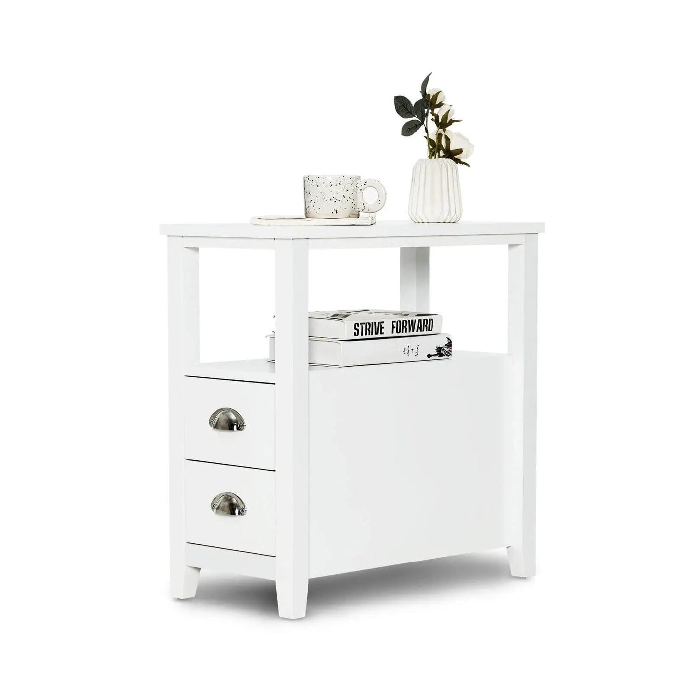 End Table Wooden with 2 Drawers and Shelf Bedside Table by DirectDeals