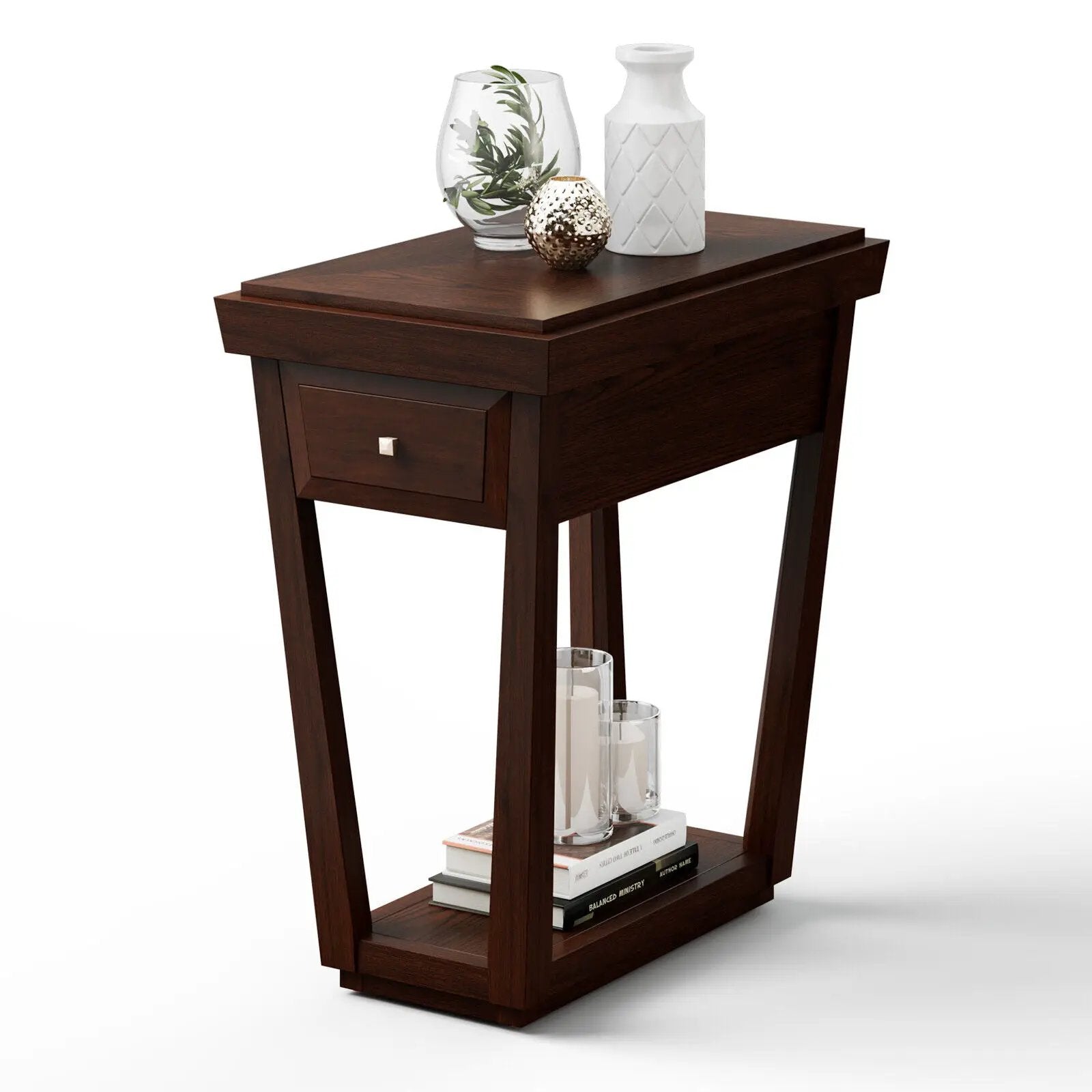 2-Tier Rubber Wood Classic End Table with Drawer and Shelf by DirectDeals