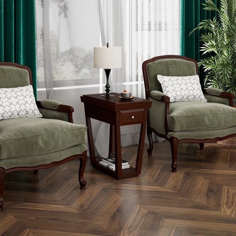 2-Tier Rubber Wood Classic End Table with Drawer and Shelf by DirectDeals