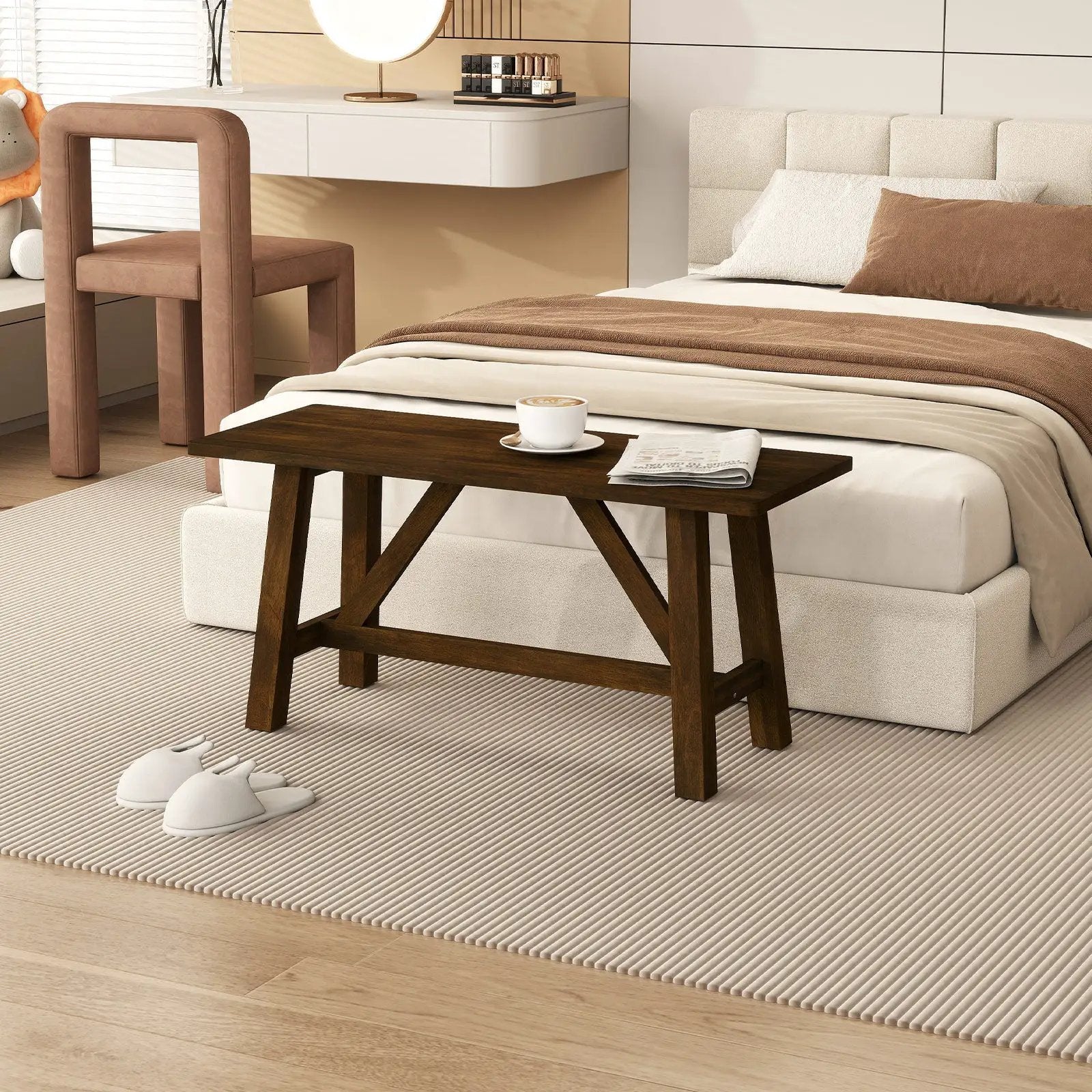Wooden Entryway Bench Farmhouse Dining Bench with 400 LBS Weight Capacity-Brown by DirectDeals