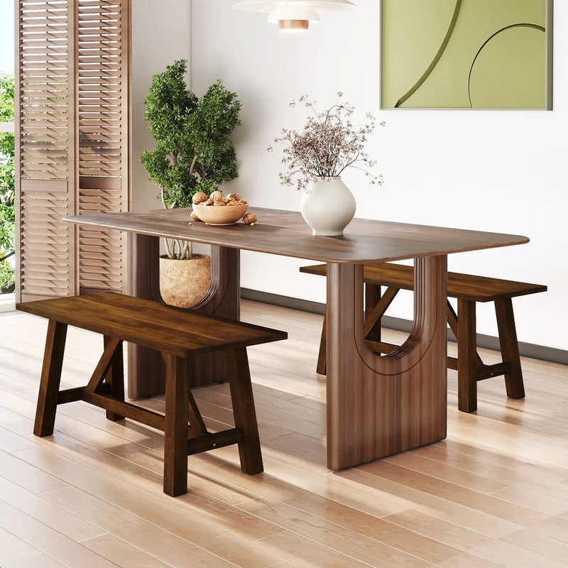 Wooden Entryway Bench Farmhouse Dining Bench with 400 LBS Weight Capacity-Brown by DirectDeals