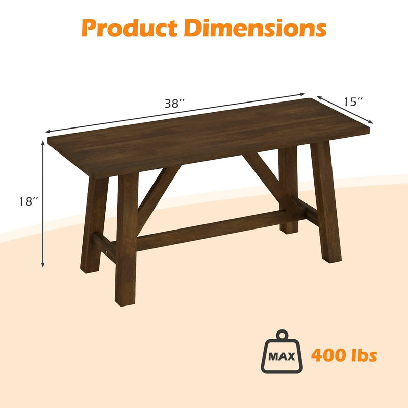 Wooden Entryway Bench Farmhouse Dining Bench with 400 LBS Weight Capacity-Brown by DirectDeals
