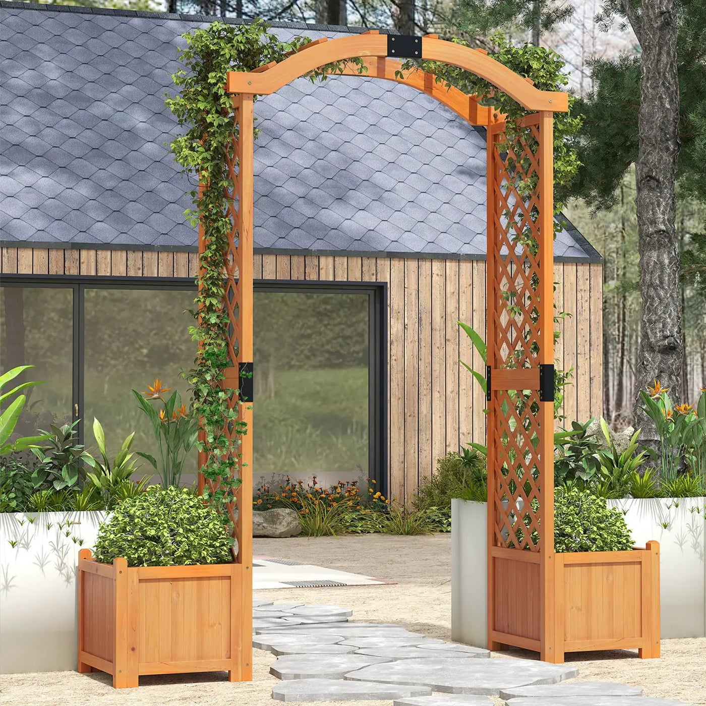 Wooden Garden Arbor with Planter and Trellis for Climbing Plants Decorations by DirectDeals