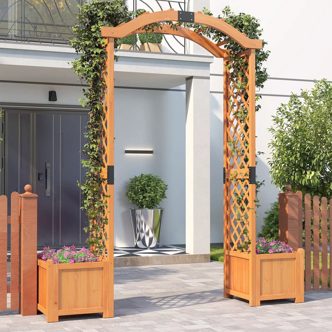 Wooden Garden Arbor with Planter and Trellis for Climbing Plants Decorations by DirectDeals