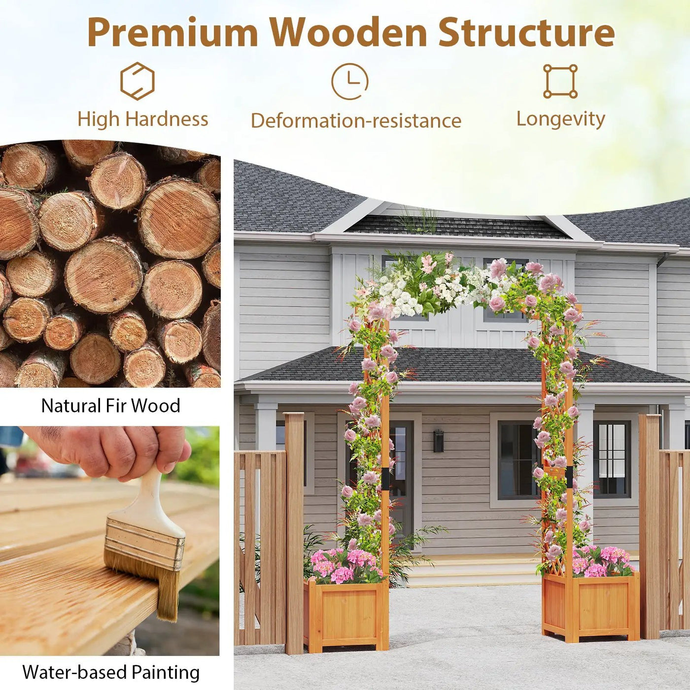 Wooden Garden Arbor with Planter and Trellis for Climbing Plants Decorations by DirectDeals