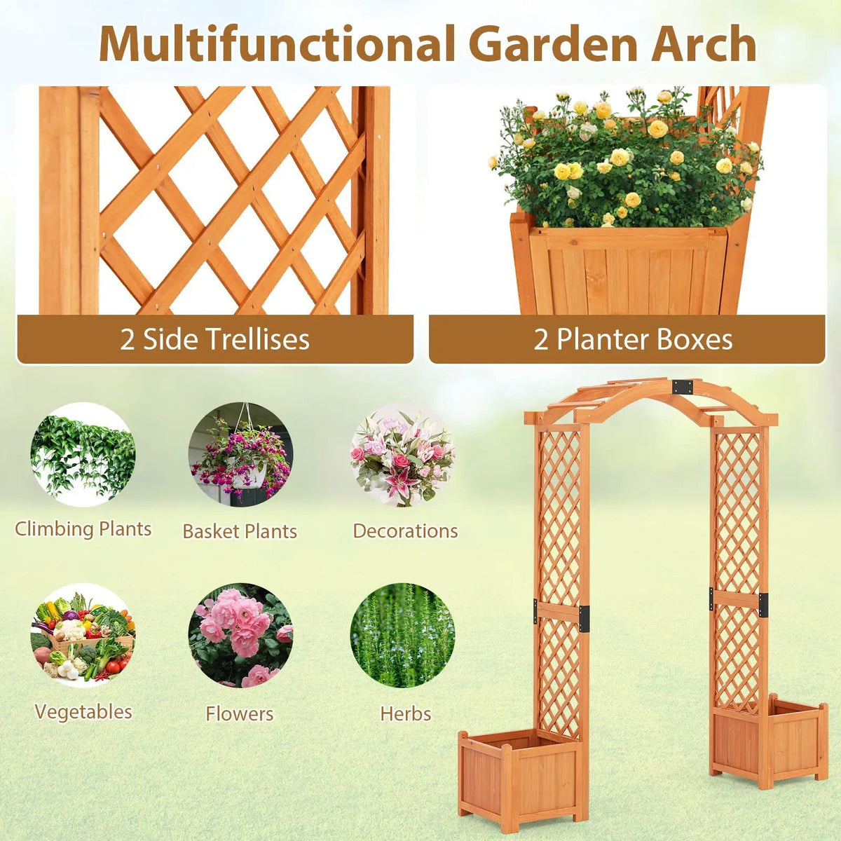 Wooden Garden Arbor with Planter and Trellis for Climbing Plants Decorations by DirectDeals