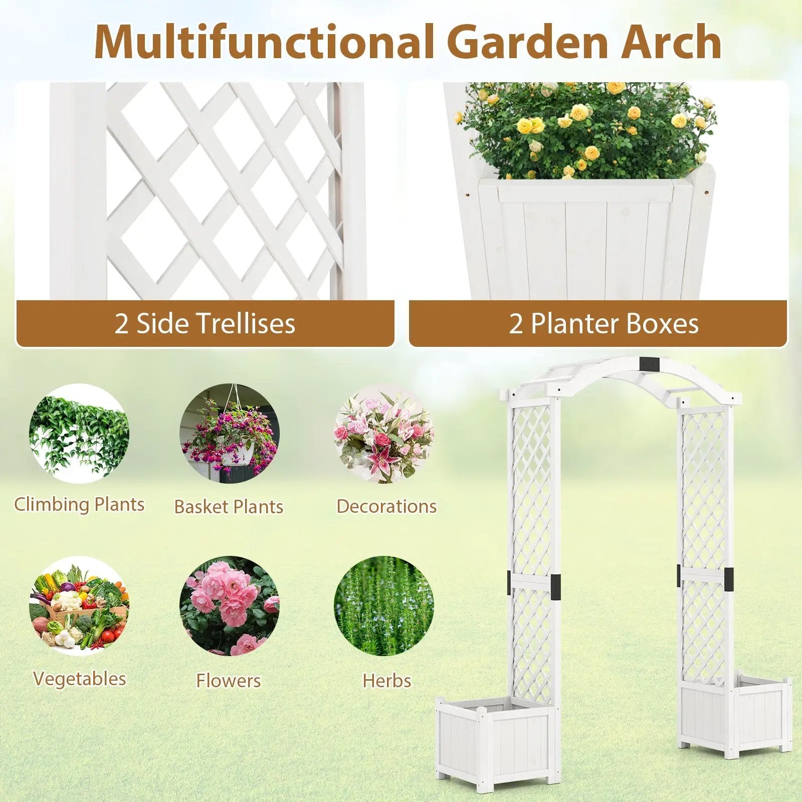 Wooden Garden Arbor with Planter and Trellis for Climbing Plants Decorations by DirectDeals